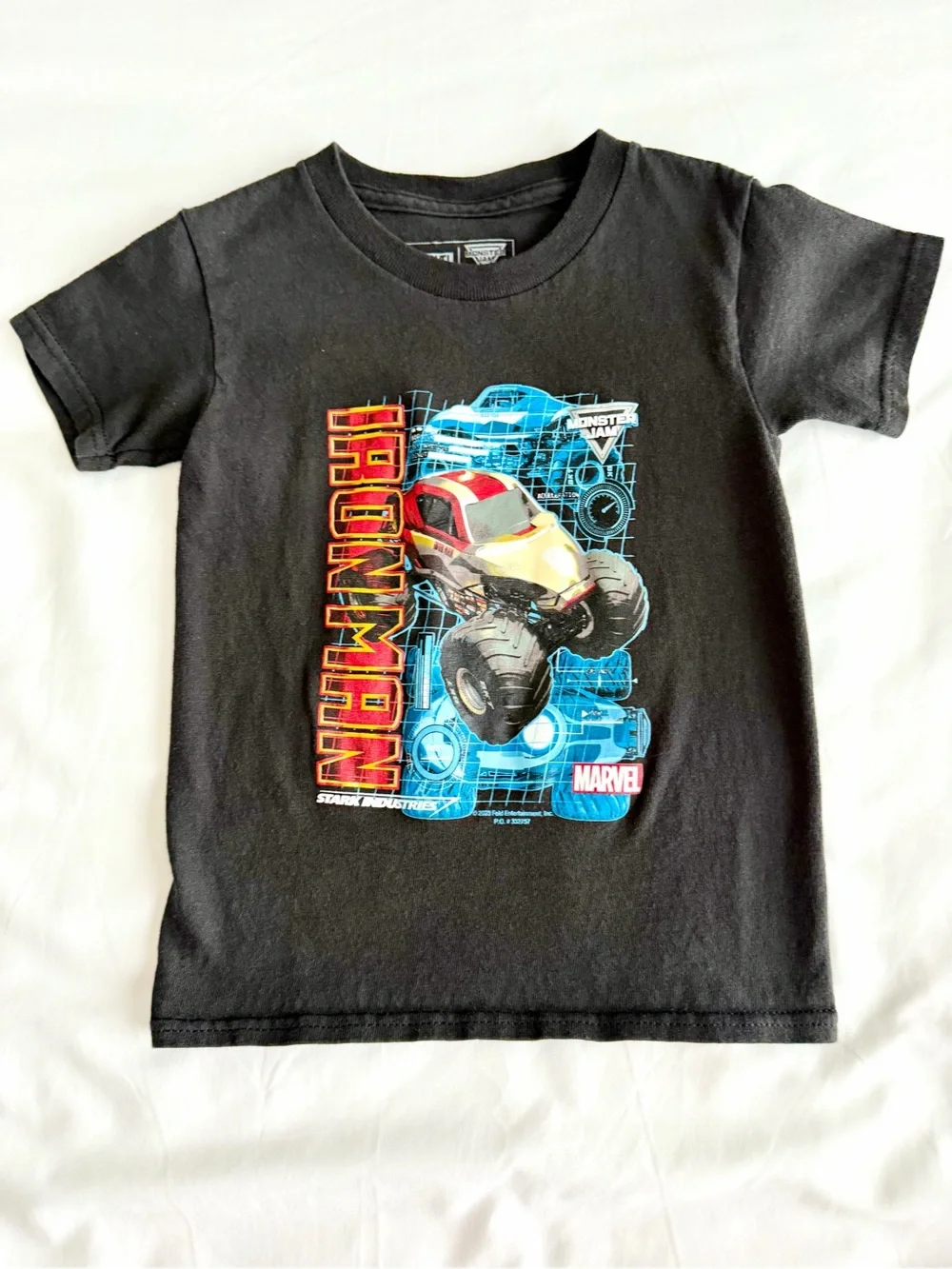 Monster Truck Marvel Iron Man Black Kids T-Shirt Youth XS